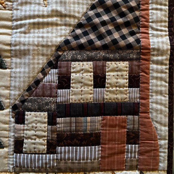 Hand Stitched Cabin-in-the-Woods Folk Art Patchwork Quilt Wall Hanging Handmade - Picture 7 of 13